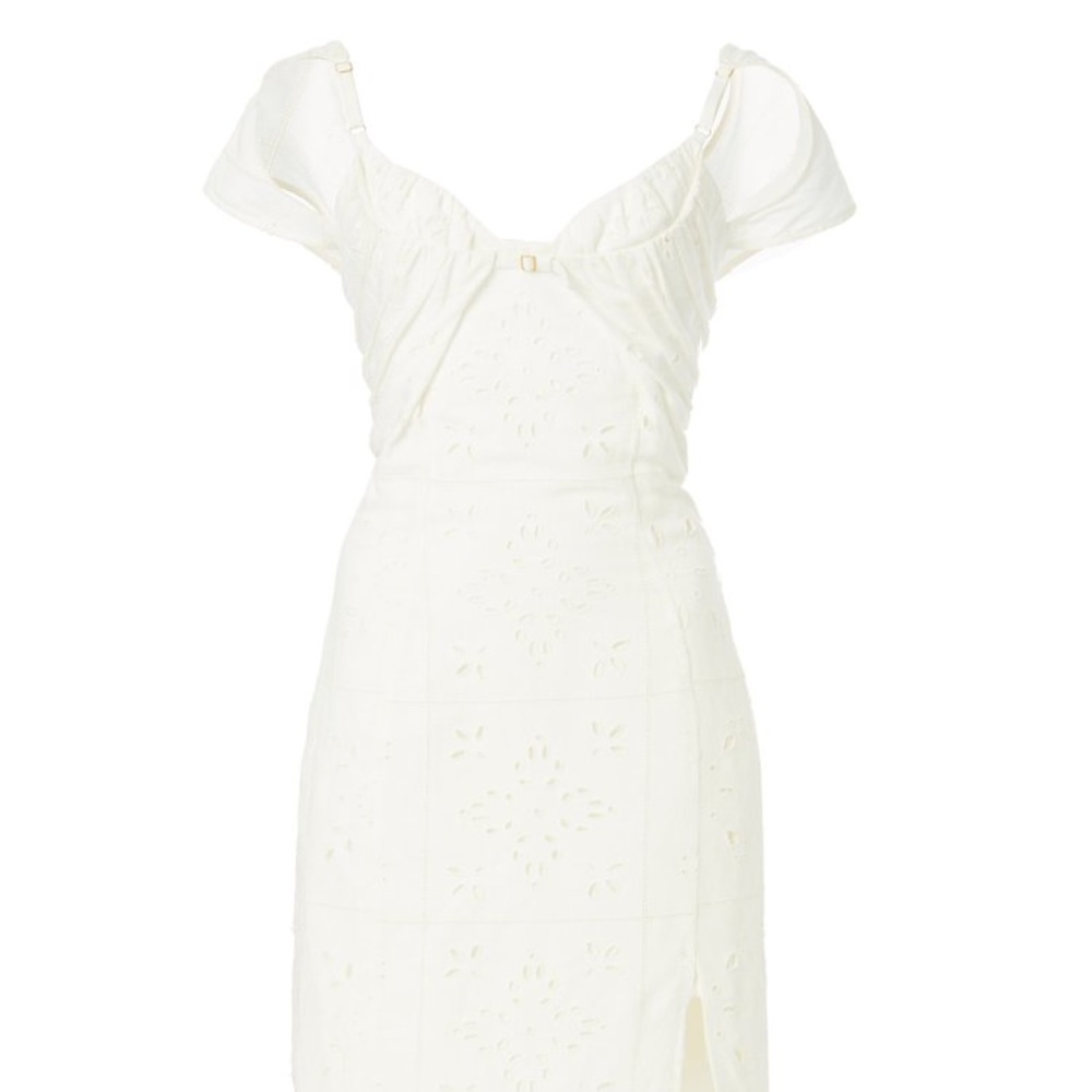 Jacquemus Tovallo Layered Broderie Anglaise Linen-Blend Midi Dress